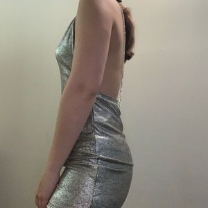 Silver open back dress, worn only once, super cute